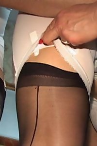 this older gal with expressed hooters gives a gargle job